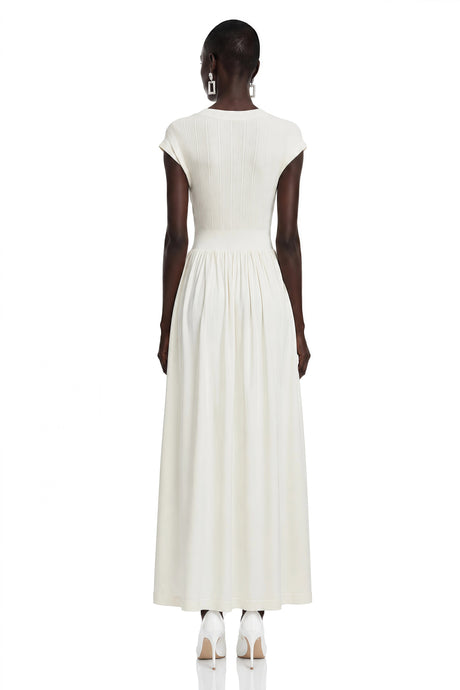 Violetta Maxi Dress Cream Sleeveless Knit Pleated