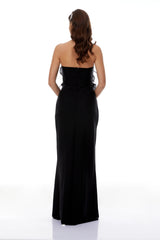 Susanne Black 3D Petal Ruffled Maxi Dress