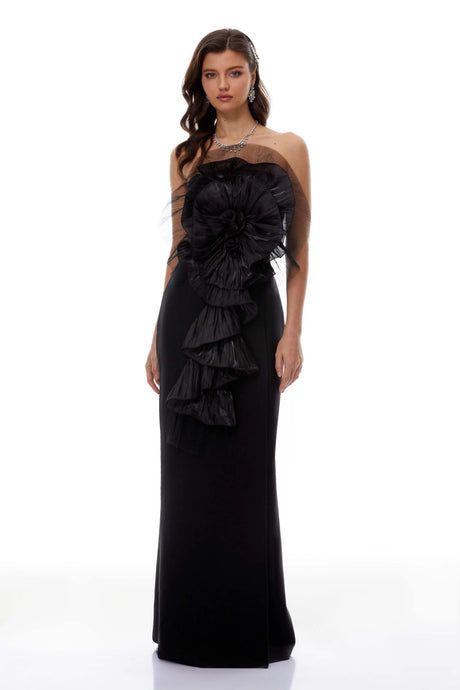 Ippolita Maxi Dress Black 3D Petal Ruffled