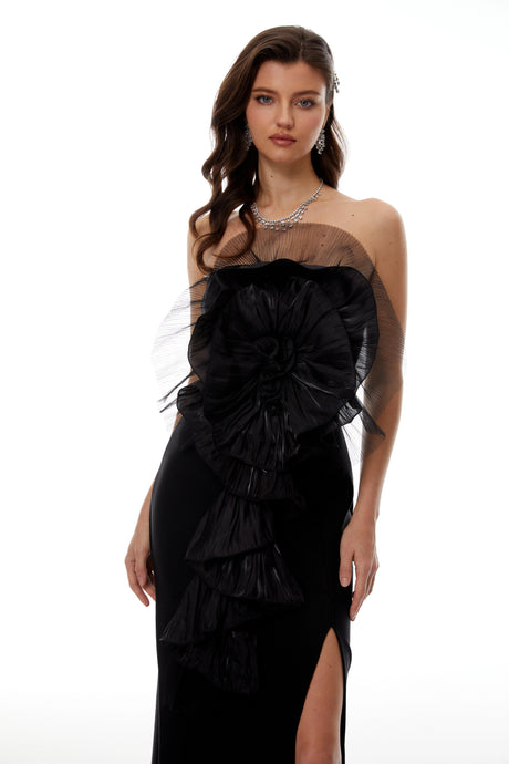 Ippolita Maxi Dress Black 3D Petal Ruffled