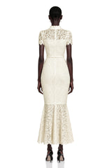 Suzanne Ivory Mock Neck Floral Lace Mermaid Maxi Dress
