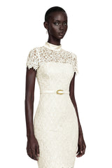 Suzanne Ivory Mock Neck Floral Lace Mermaid Maxi Dress