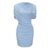 Sylphe BabyBlue Asymmetrical Pleated Sleeveless Mini Dress