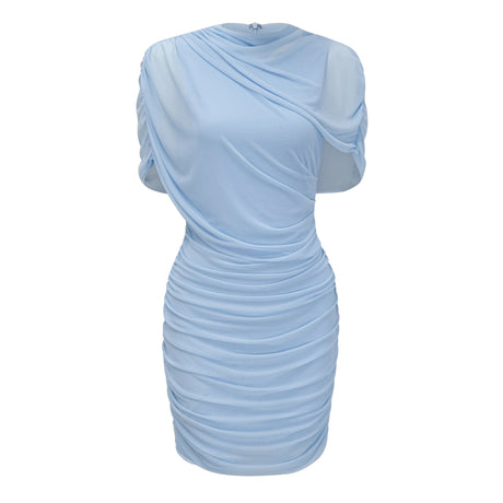 Aurora Mini Dress Baby-Blue Asymmetrical Pleated Sleeveless
