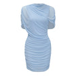 Sylphe BabyBlue Asymmetrical Pleated Sleeveless Mini Dress