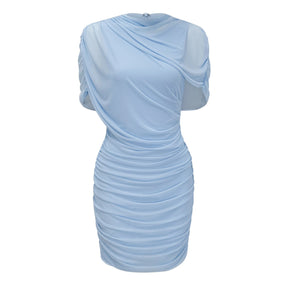 Sylphe BabyBlue Asymmetrical Pleated Sleeveless Mini Dress
