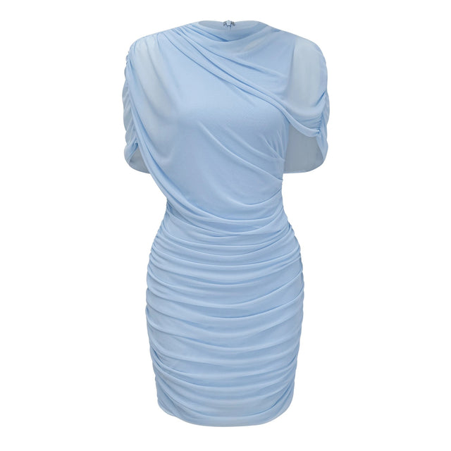 Sylphe BabyBlue Asymmetrical Pleated Sleeveless Mini Dress