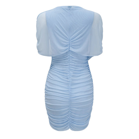 Aurora Mini Dress Baby-Blue Asymmetrical Pleated Sleeveless
