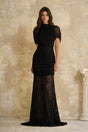 Sylphe Black Asymmetrical Ruched Lace Maxi Dress