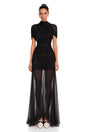 Sylphe Black Asymmetrical Ruched Mesh Maxi Dress