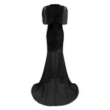 Sylphe Black Asymmetrical Ruched Mesh Maxi Dress