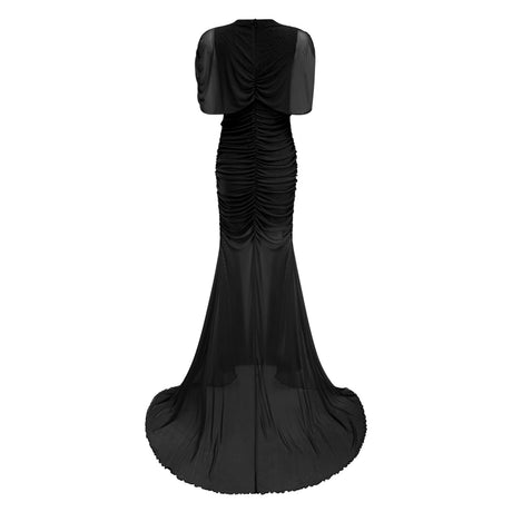 Margaret Maxi Dress Black Asymmetrical Ruched Mesh
