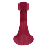 Sylphe Red Asymmetrical Ruched Mesh Maxi Dress