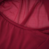 Sylphe Red Asymmetrical Ruched Mesh Maxi Dress