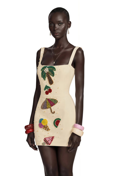 Genevieve Mini Dress Beige Embellished