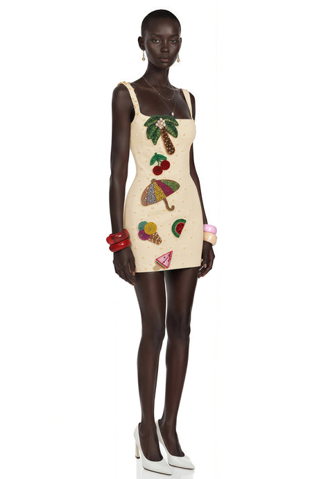 Genevieve Mini Dress Beige Embellished