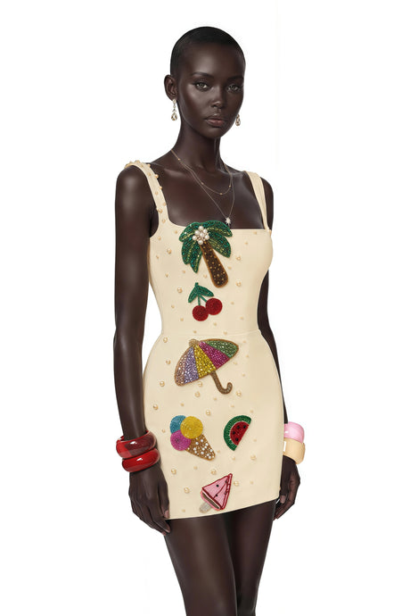 Genevieve Mini Dress Beige Embellished