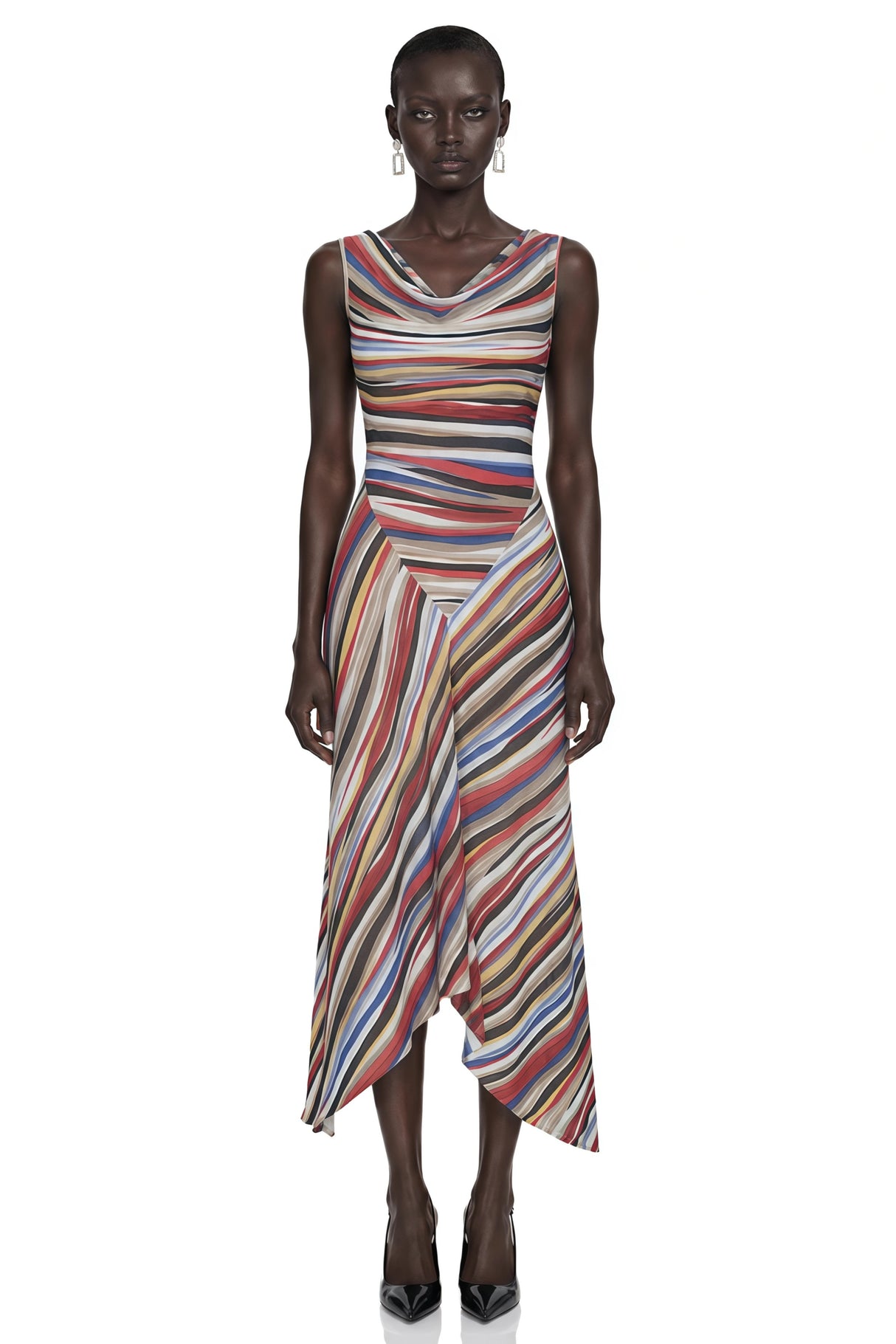 Sylvie Multicolour Striped Asymmetric Midi Dress