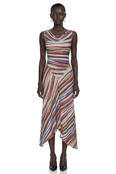 Laney Midi Dress Multicolour Striped Asymmetric