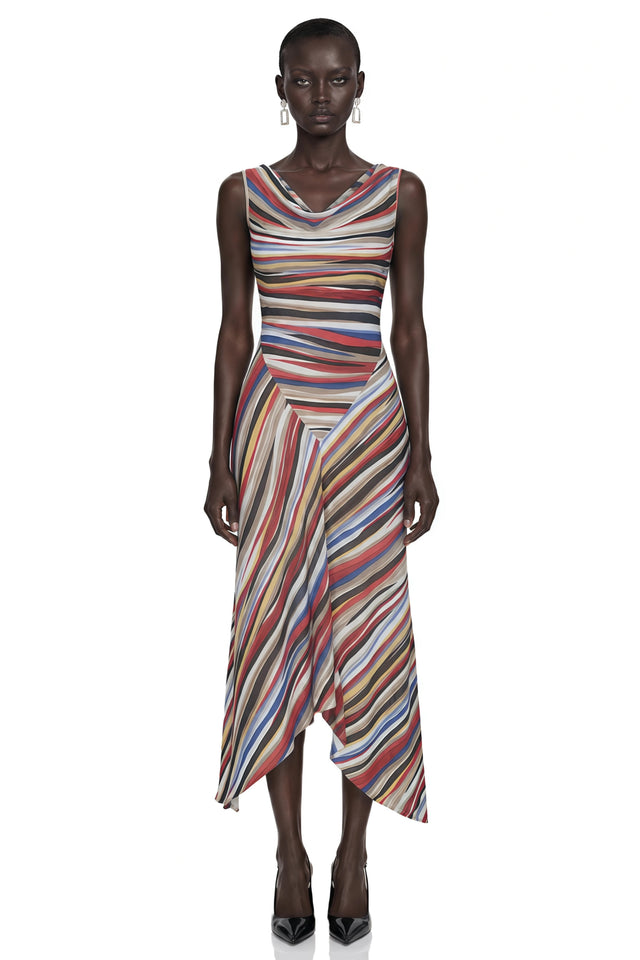 Sylvie Multicolour Striped Asymmetric Midi Dress