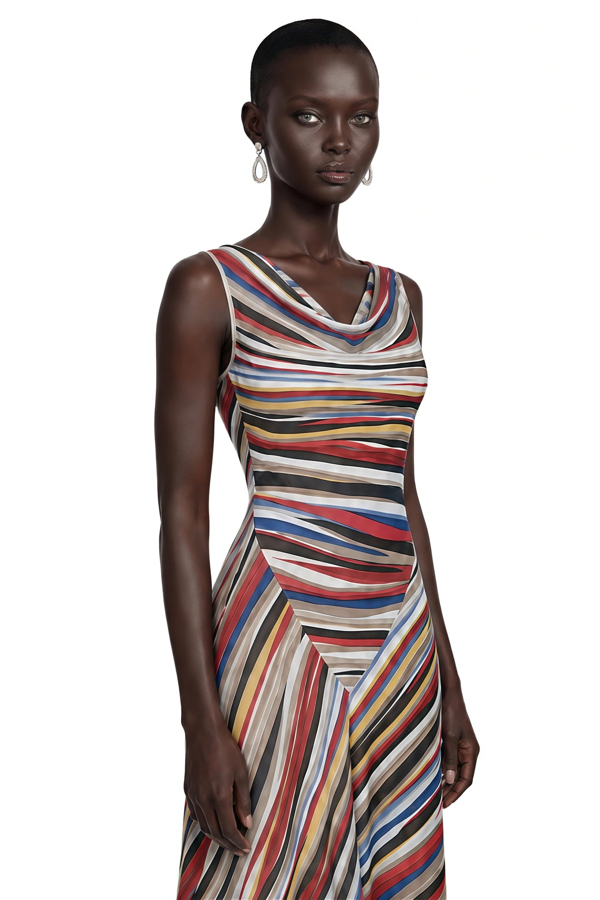 Sylvie Multicolour Striped Asymmetric Midi Dress