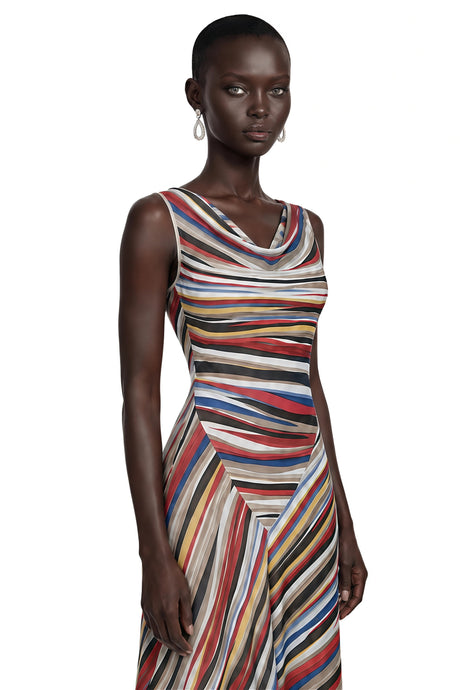 Laney Midi Dress Multicolour Striped Asymmetric