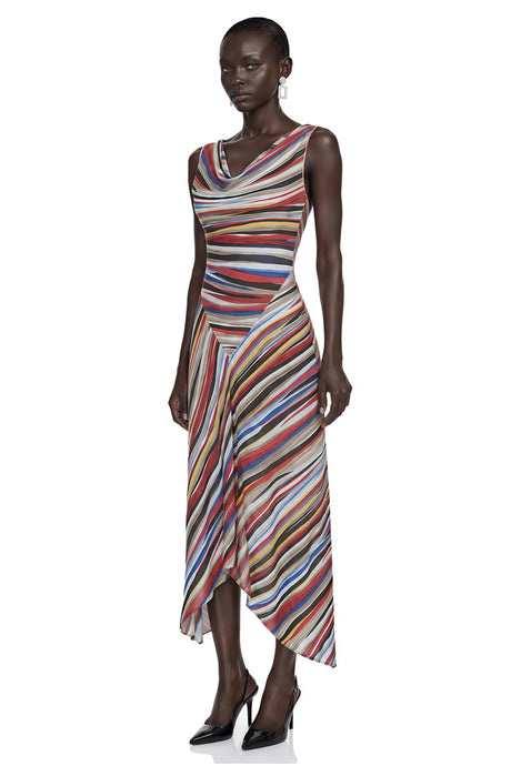 Laney Midi Dress Multicolour Striped Asymmetric