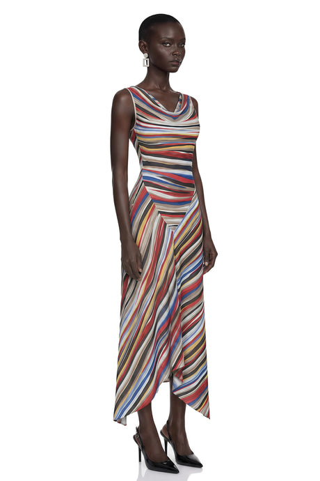 Laney Midi Dress Multicolour Striped Asymmetric