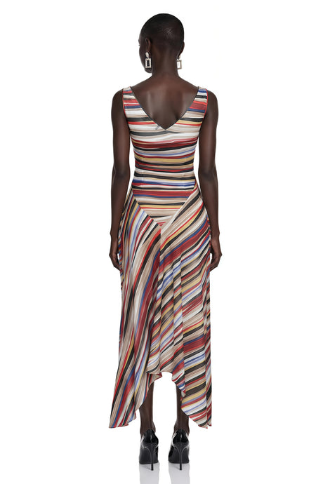 Laney Midi Dress Multicolour Striped Asymmetric