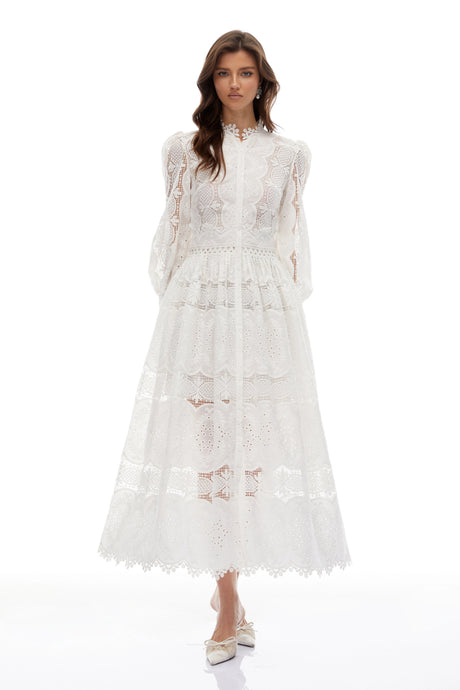 Callie Midi Dress White Lace Overlay