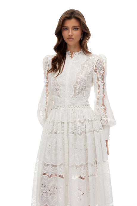 Callie Midi Dress White Lace Overlay