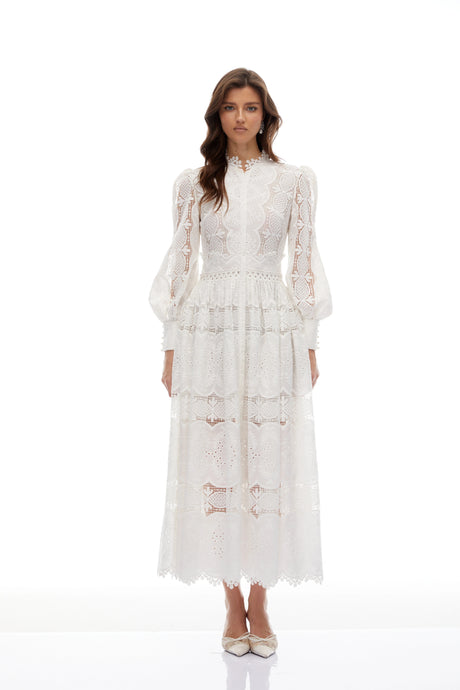 Callie Midi Dress White Lace Overlay