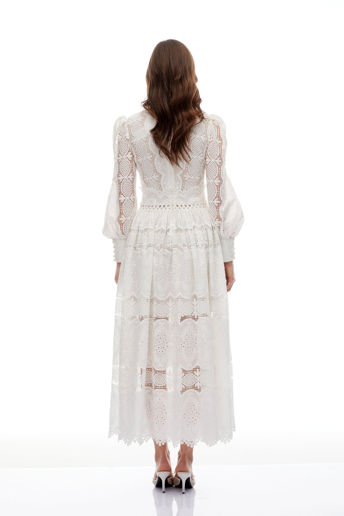 Synne White Lace Overlay Midi Dress