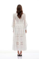 Synne White Lace Overlay Midi Dress
