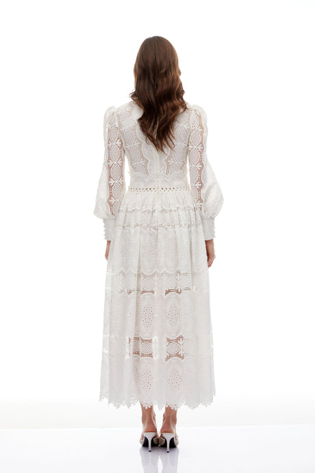 Callie Midi Dress White Lace Overlay