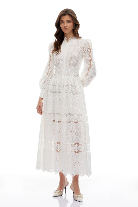 Callie Midi Dress White Lace Overlay