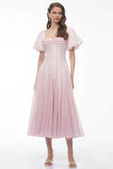 Tabata Pink Ruffled Pleated Midi Dress
