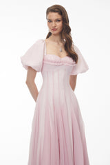 Tabata Pink Ruffled Pleated Midi Dress