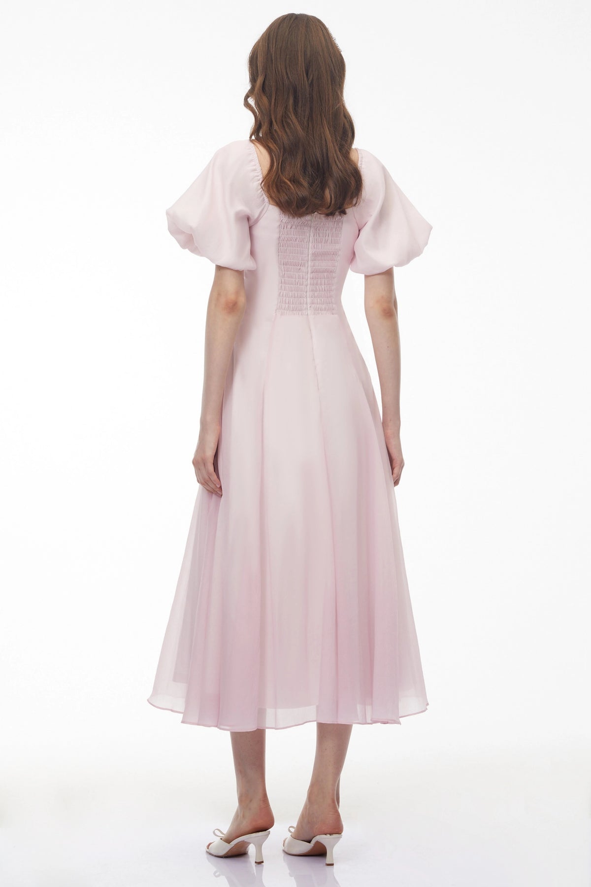 Tabata Pink Ruffled Pleated Midi Dress