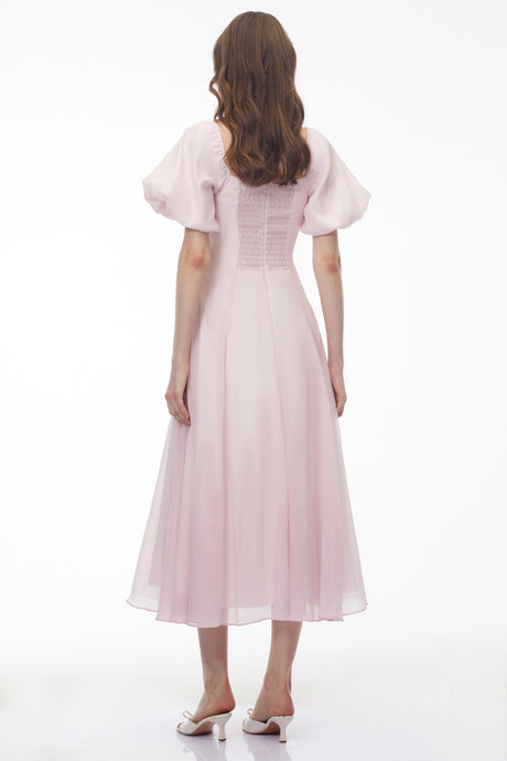 Lucille Midi Dress Pink Ruffled Pleated