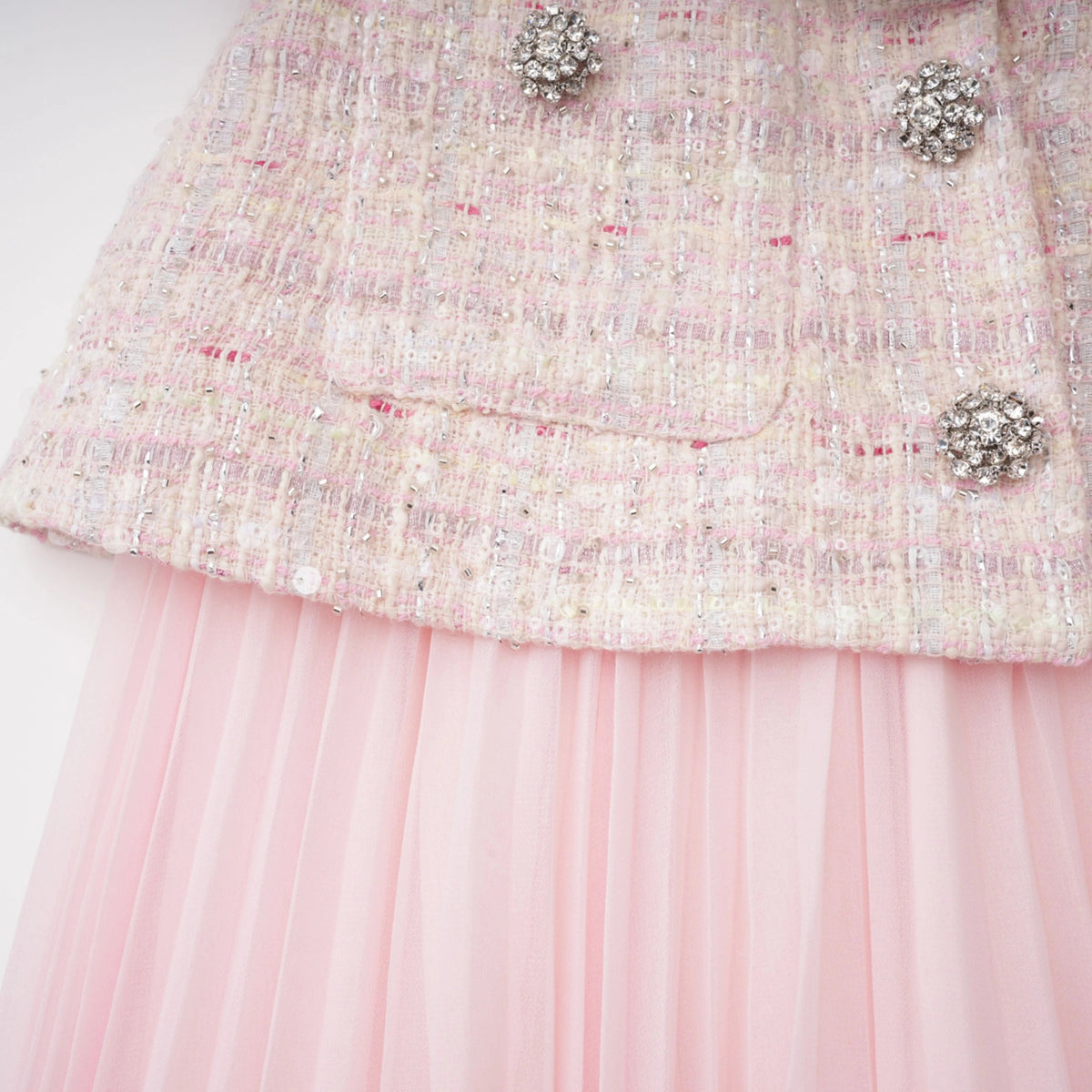 Tahmineh Pink Tweed Pleated Midi Dress