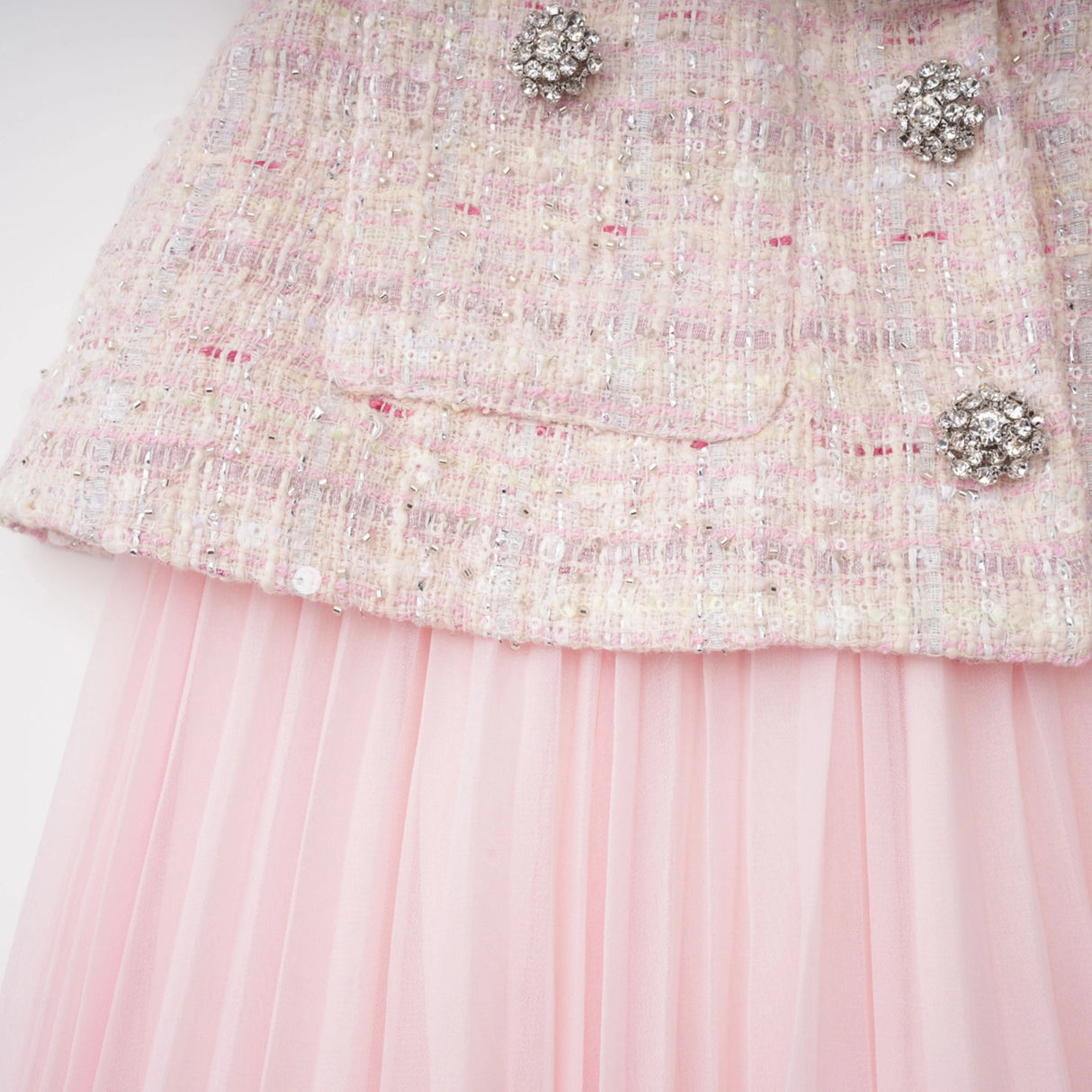 Tahmineh Pink Tweed Pleated Midi Dress