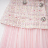Tahmineh Pink Tweed Pleated Midi Dress