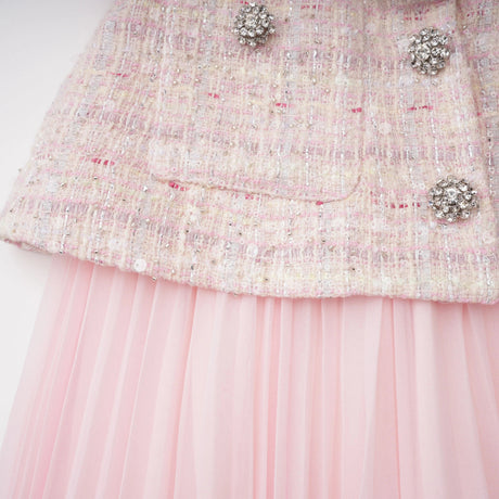 Tahmineh Pink Tweed Pleated Midi Dress