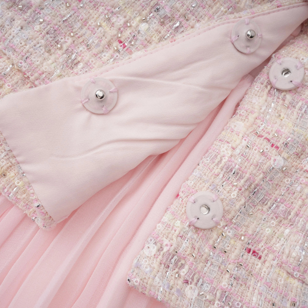 Tahmineh Pink Tweed Pleated Midi Dress