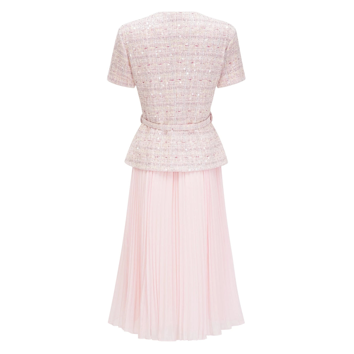 Tahmineh Pink Tweed Pleated Midi Dress