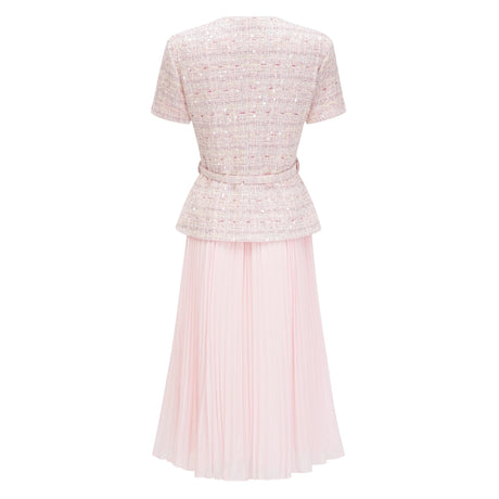 Agnolina Midi Dress Pink Tweed Pleated
