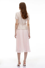 Tahmineh Pink Tweed Pleated Midi Dress