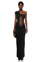 Tai Black One Shoulder Lace Maxi Dress