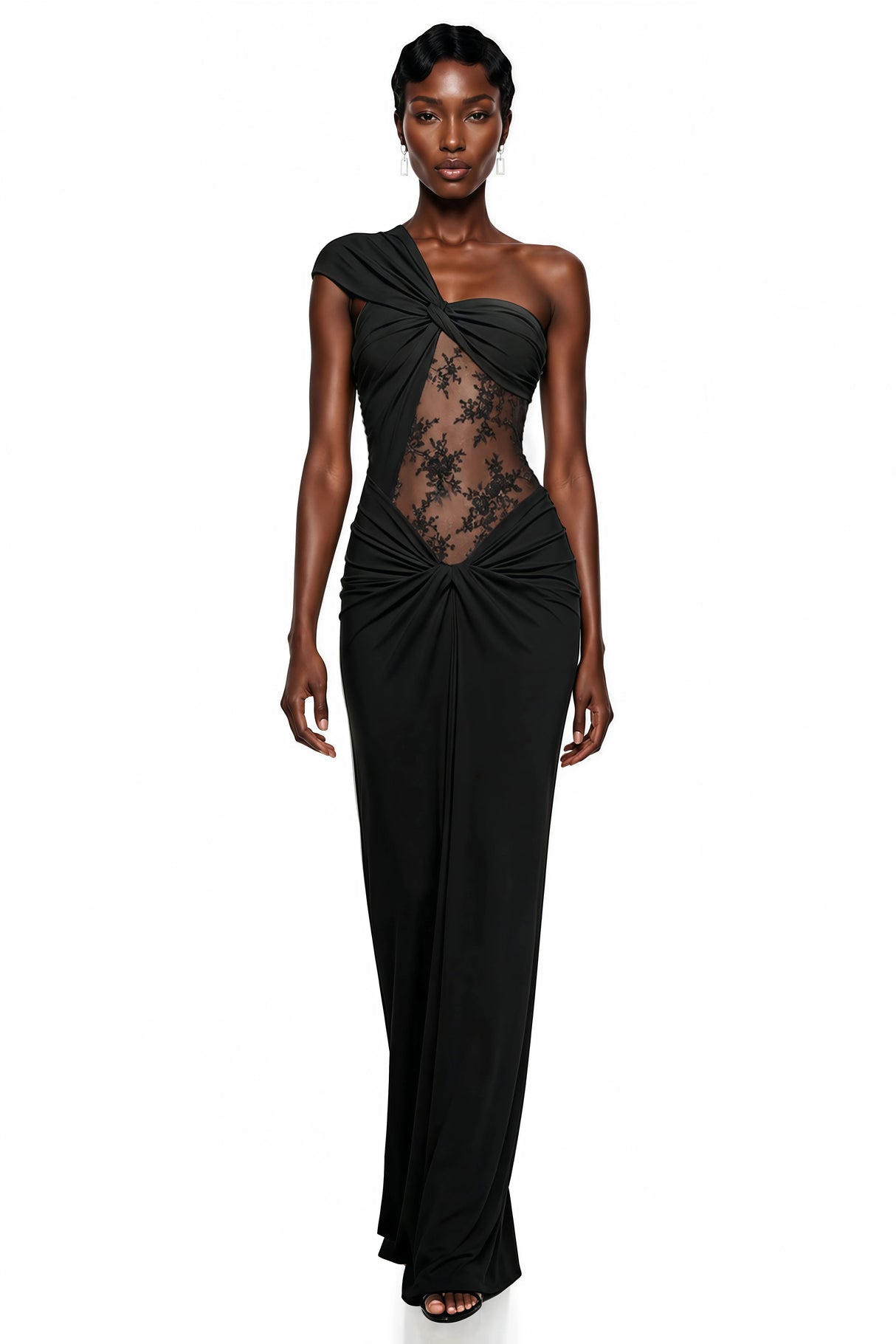 Tai Black One Shoulder Lace Maxi Dress